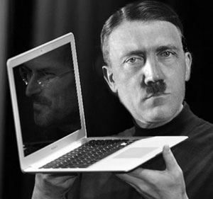Adolf Hitler holding a MacBook
