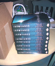 A stack of Infoquake books