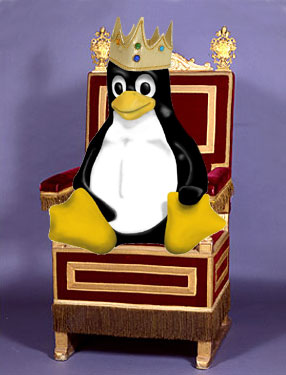Linux penguin on a throne