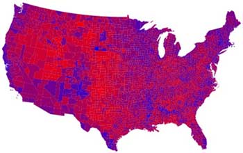 Purple states map of the USA