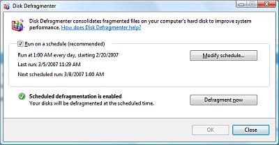 Windows Vista Disk Defragmenter